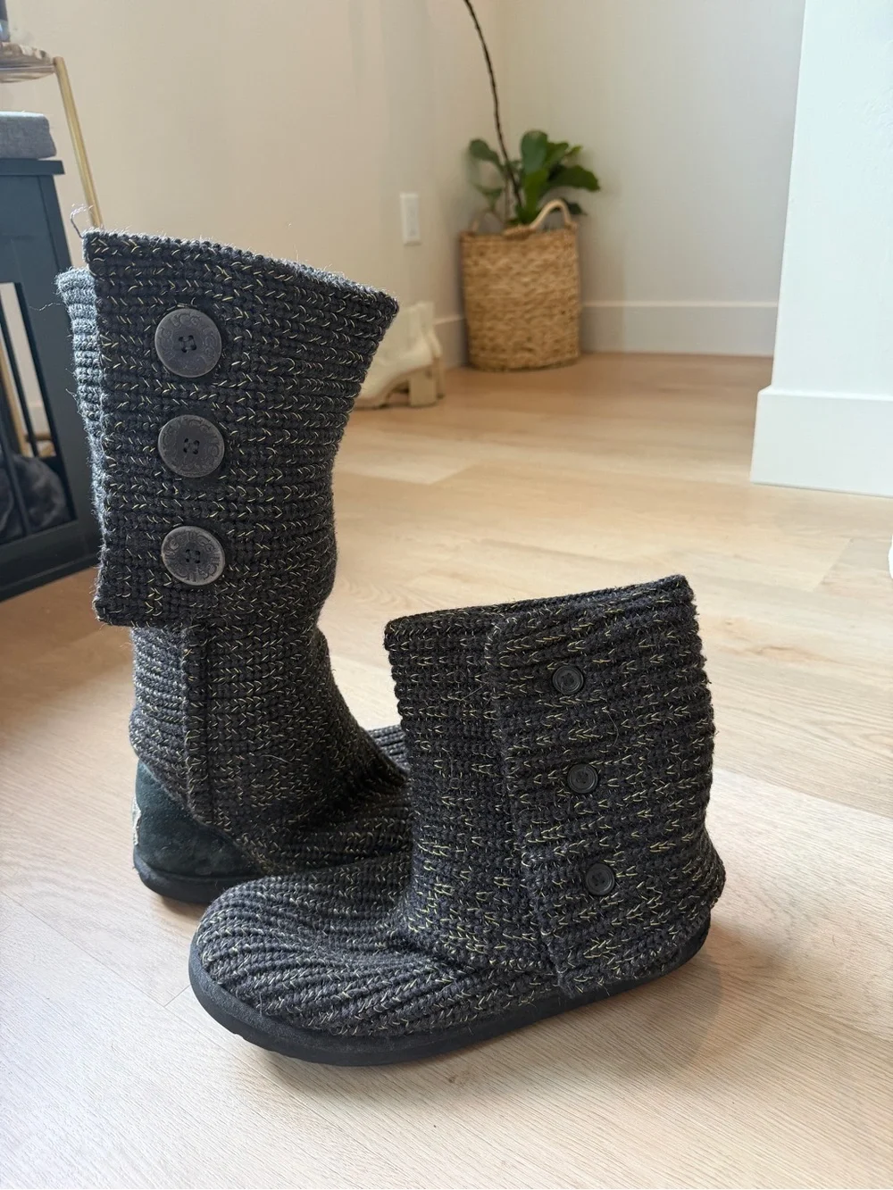 UGG Black Knit Fold-Over Ankle Boots